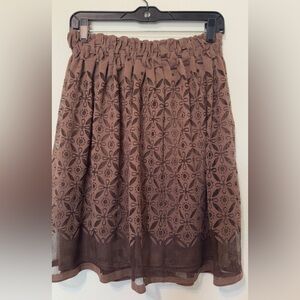 Chic Floral Lace A-Line Skirt in Brown